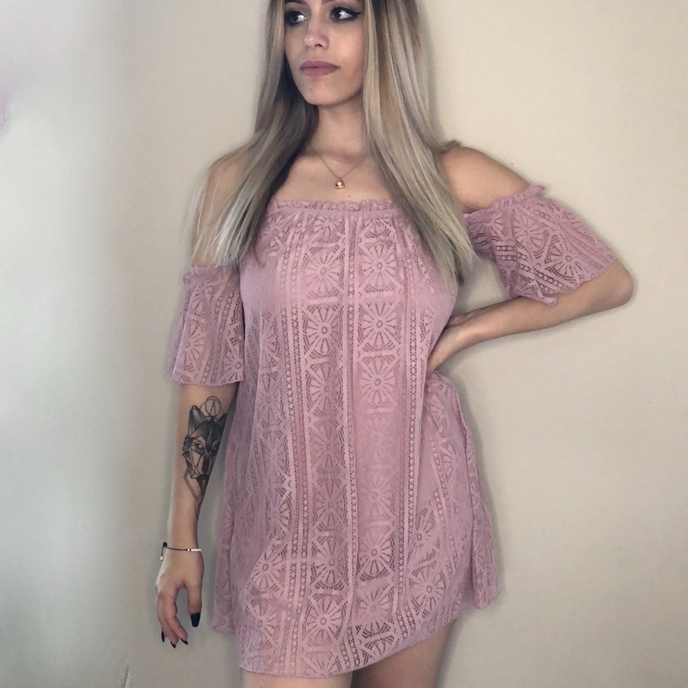 NEW Love Fire Pink Lace Cold Shoulder Dress